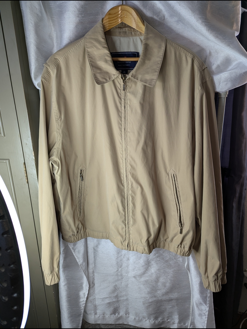 Newport Harbor vintage Men's Beige Windbreaker Jacket XL Full Zip  Lightweight